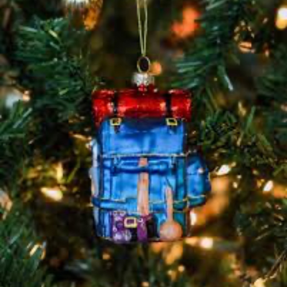 Robert Stanley Blown Glass 2024 Christmas Tree Ornament Blue Backpack Hiking Bag - Picture 2 of 6